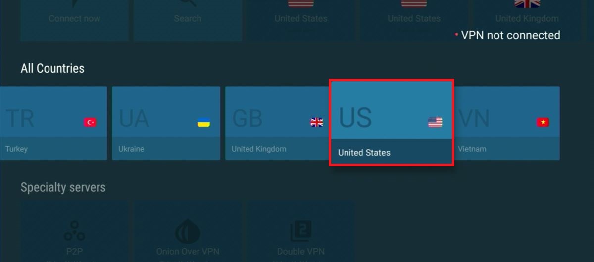 The VPN servers on the NordVPN app for user to choose