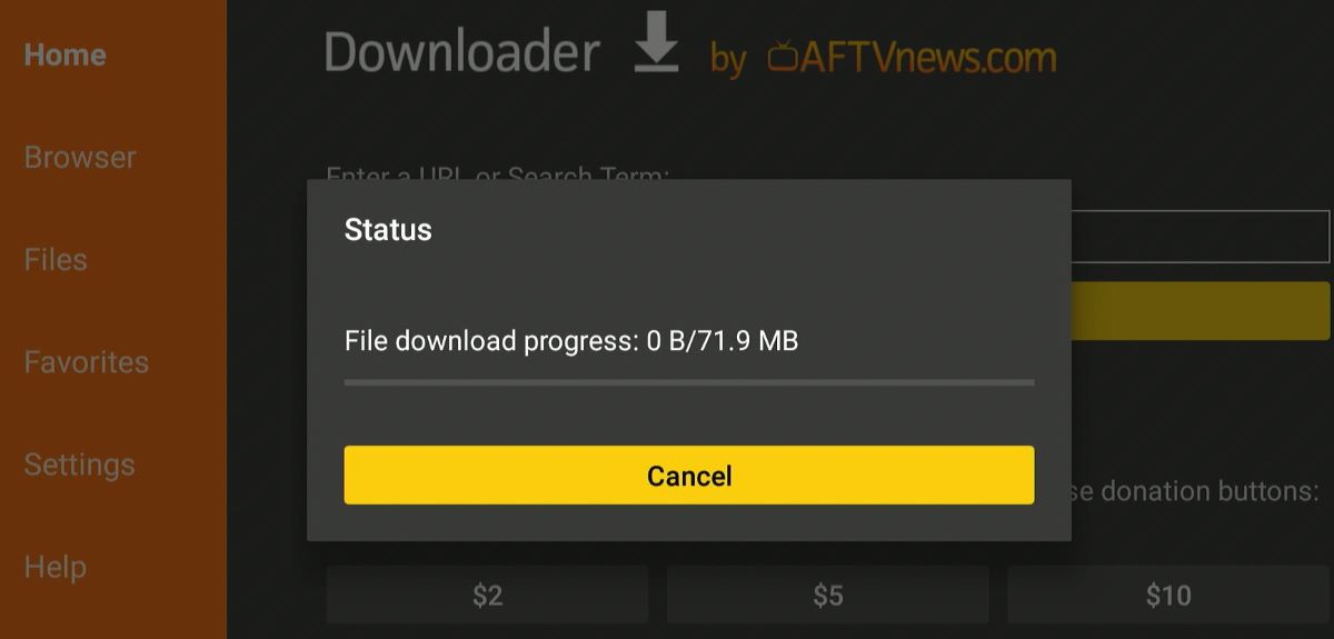 The file is downloading from the downloader app on Fire TV