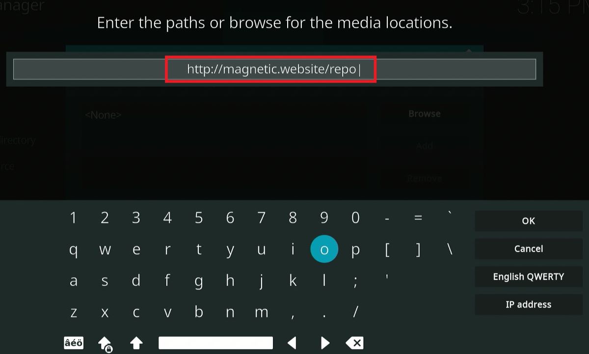 The magnetic URL is entered to the search box on Kodi app