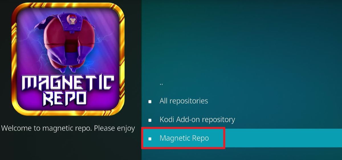 The magnetic repo app from the Kodi app is ready to install