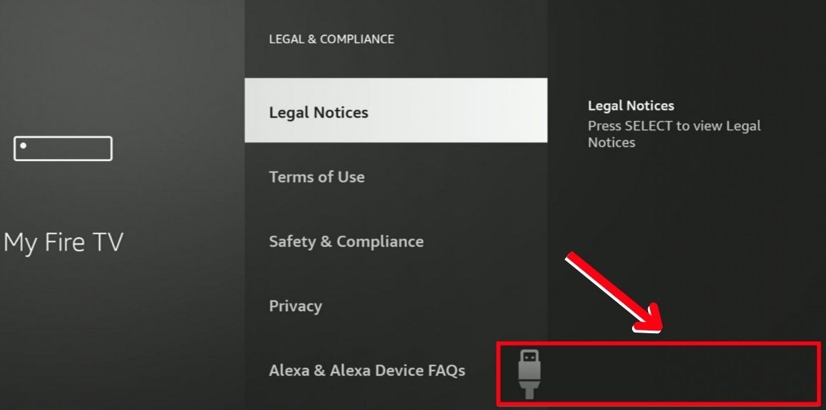 The notification of the Fire Stick 4K when a USB is connected