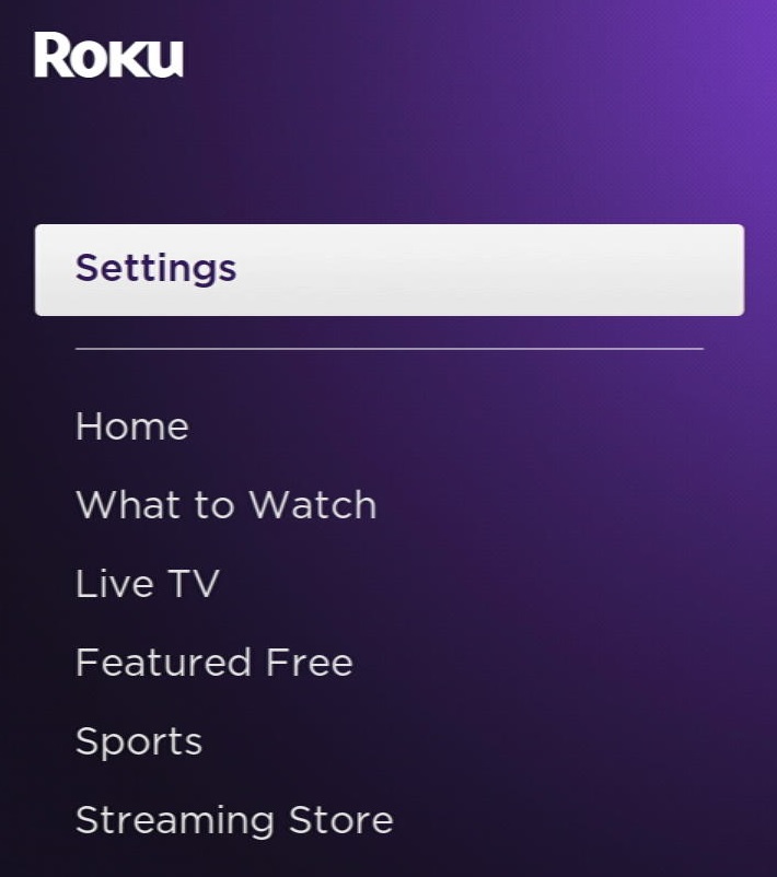 The settings option from Roku is being selected
