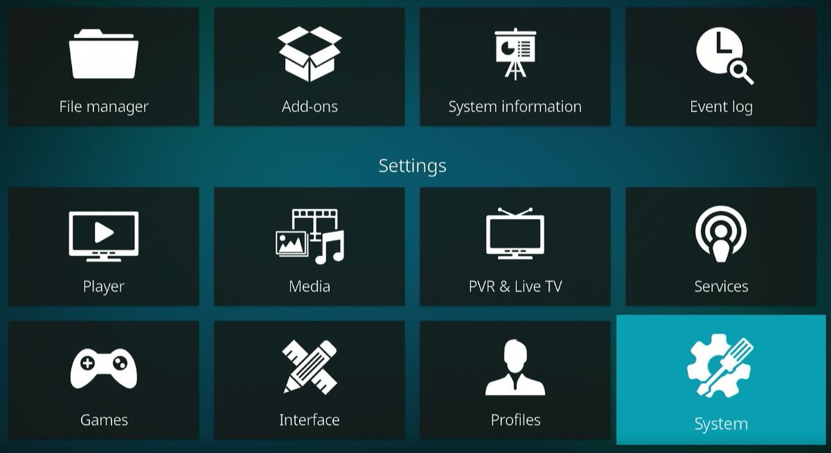 The system option from the settings on Kodi app