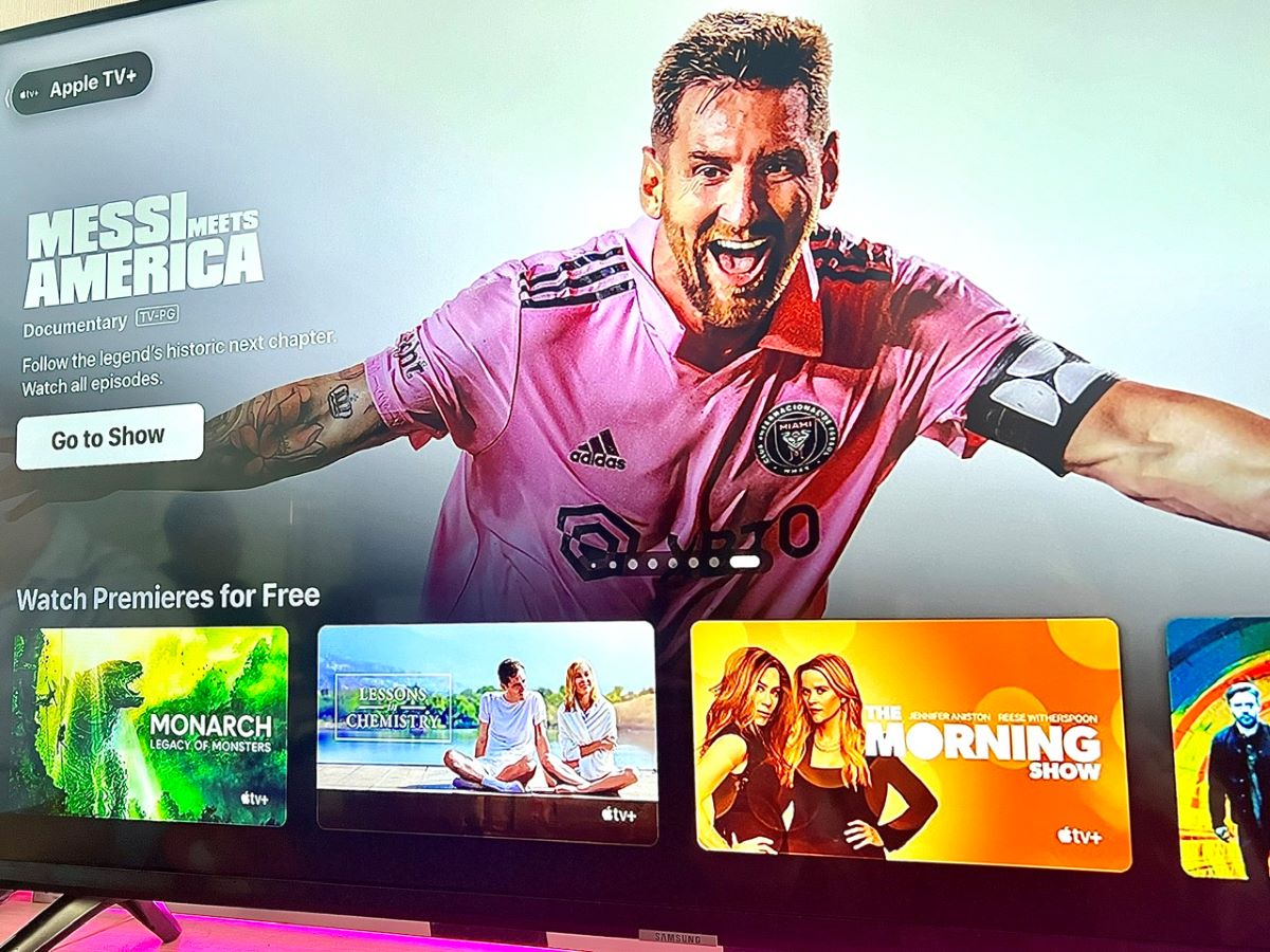 apple tv app is opened on a samsung tv