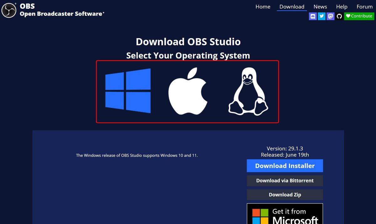 choose which installation option for your laptop os to install obs app