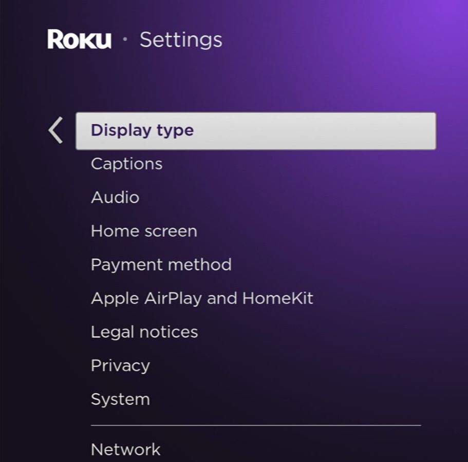 display type setting is highlighted on a roku