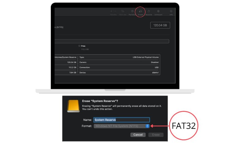 format the hard drive to FAT32 on Mac