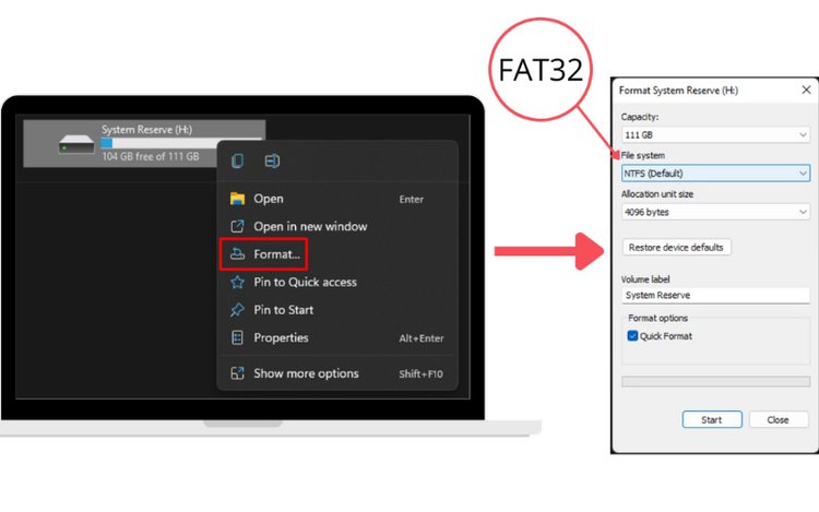 format the hard drive to FAT32 on Windows
