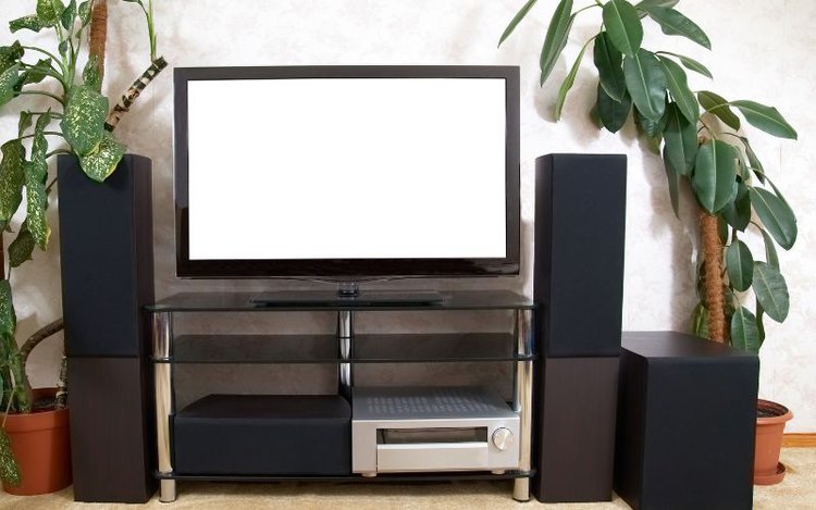 home theater setup with tv and audio stereo system
