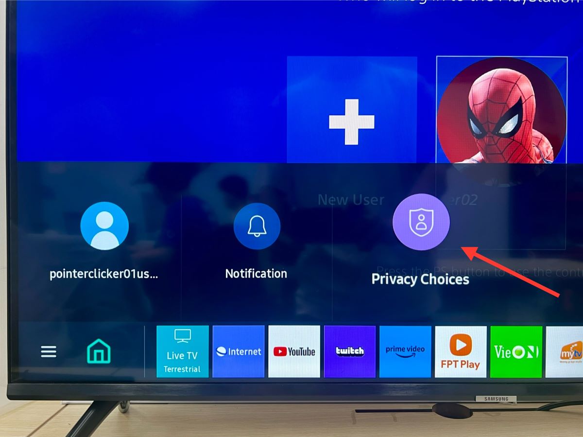 privacy choices option is pointed at on a samsung tv