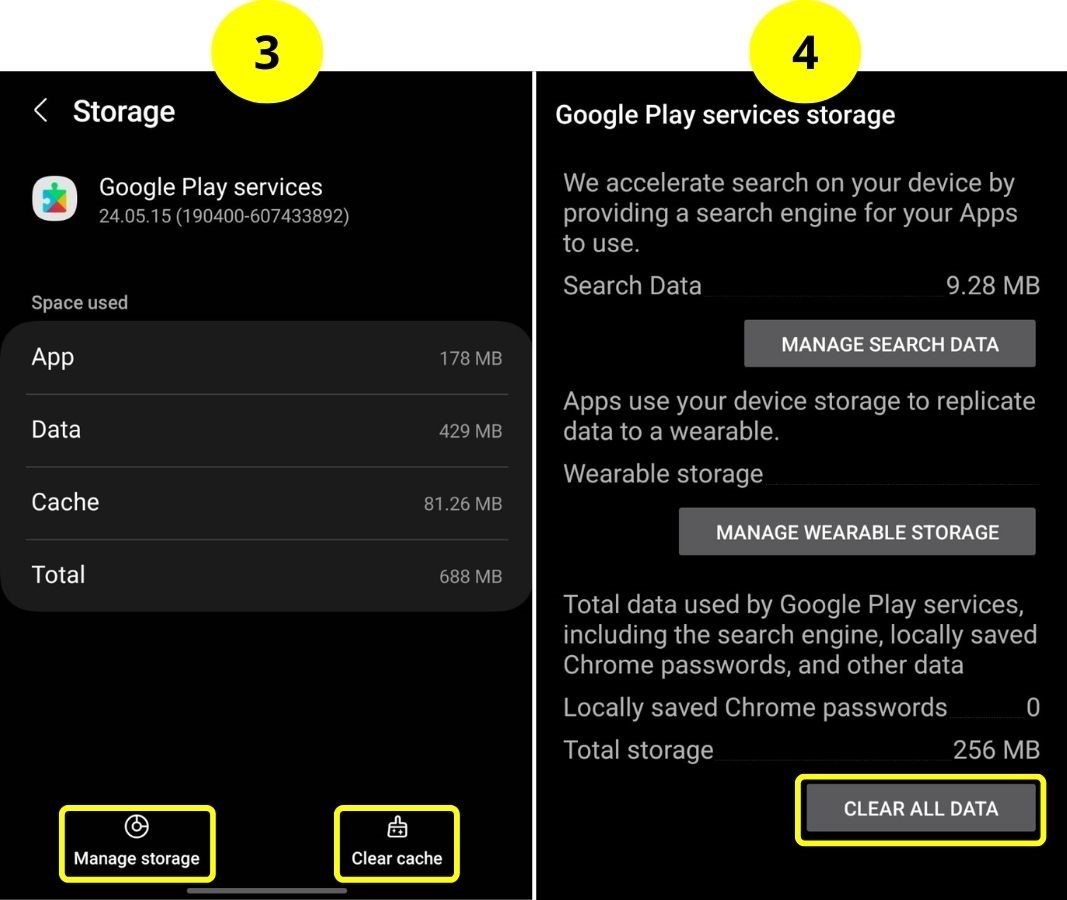step 3 - click clear cache then go to manage storage and step 4 - click clear all data on an android
