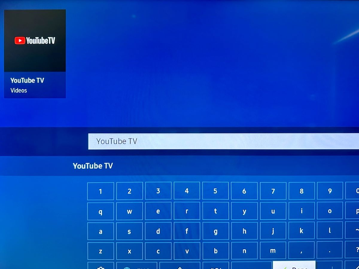 youtube tv app appears on the search result of a samsung tv