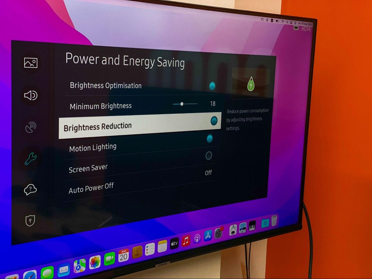 Brightness Reduction feature is turned on and makes a Samsung TV screen dim