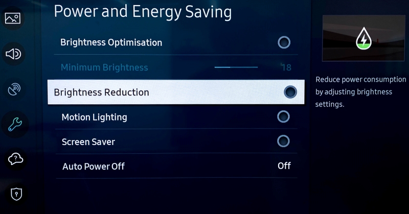 Brightness Reduction on Samsung TV settings