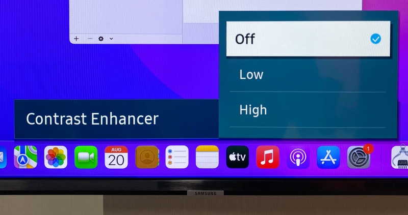 Contrast Enhancer is set to OFF on Samsung TV