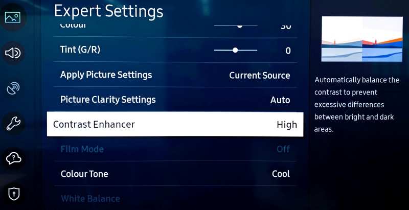 Contrast Enhancer on Samsung TV settings