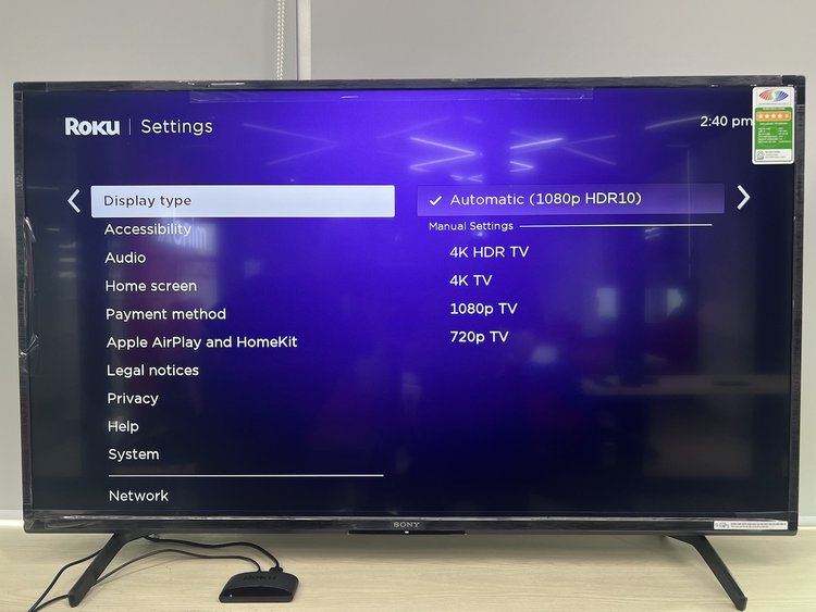 Display type to select resolutions in Roku player