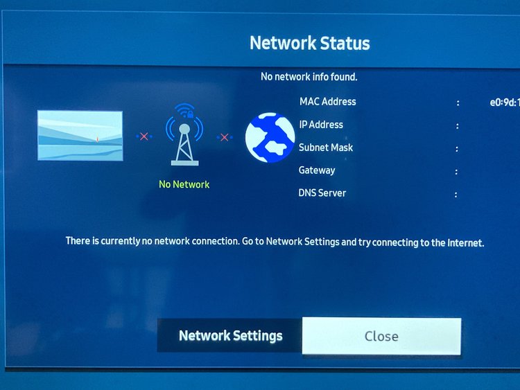 Error when connecting a samsung tv to a wifi