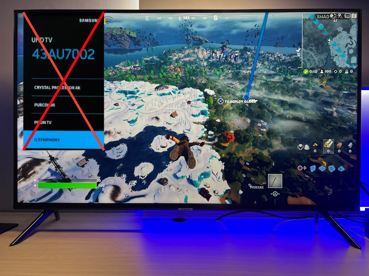 Fortnite is playing on Samsung TV and the pop-up ads is appeared on the left side of the screen with the X mark