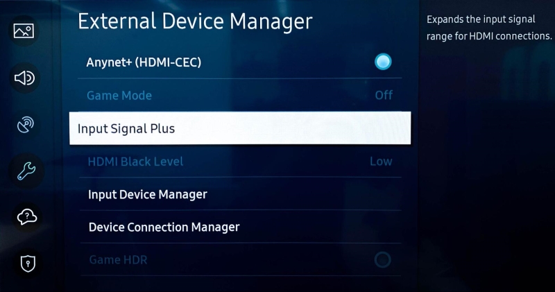 Input Signal Plus in Samsung TV settings