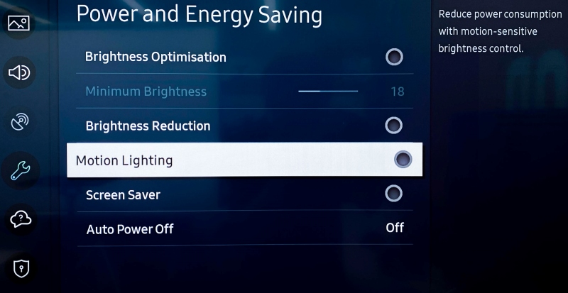 Motion Lighting on Samsung TV settings