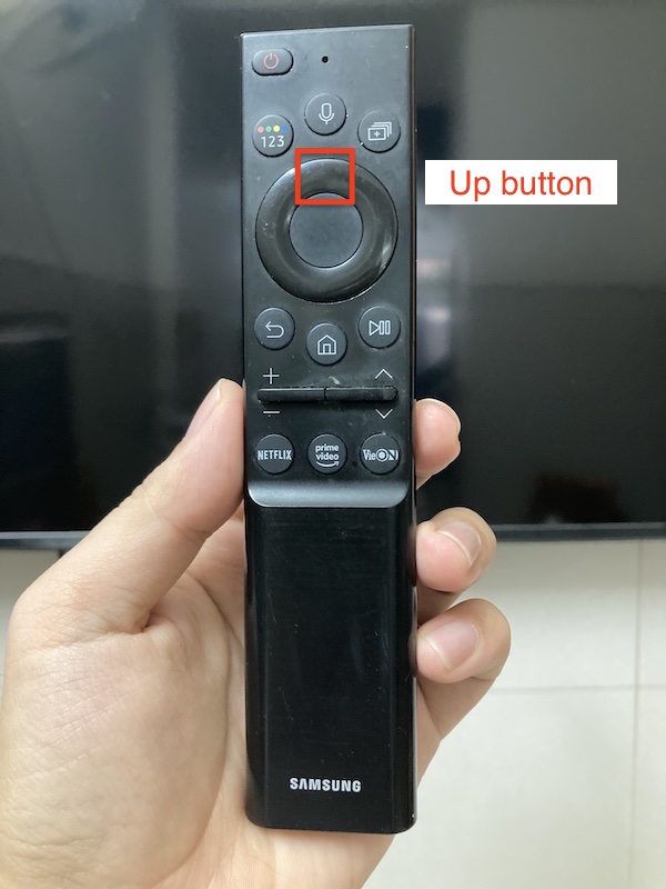Press Up to access Quick Settings on the remote of Samsung TV
