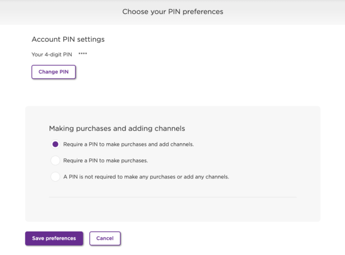 Roku PIN options