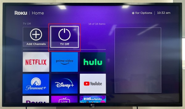 The TV Off option on the Roku home screen