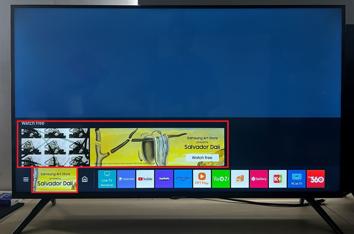 The advertisement from the Samsung Home menu TV