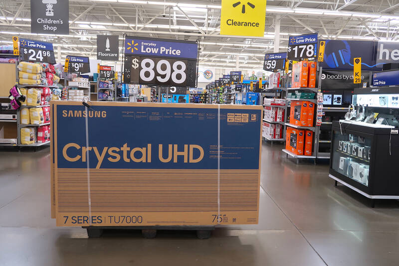 a Samsung Crystal UHD TV box for sale in a store