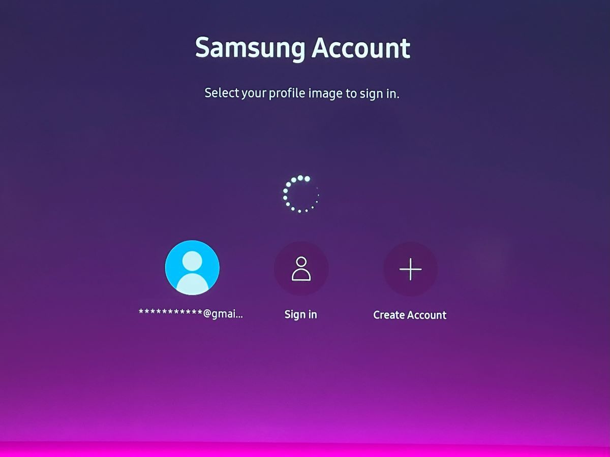 a samsung account is highlighted on a samsung tv when signing in