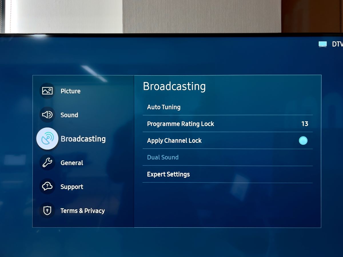 broadcasting menu on a samsung tv