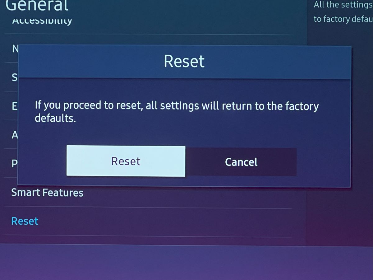 confirm to factory reset a samsung tv