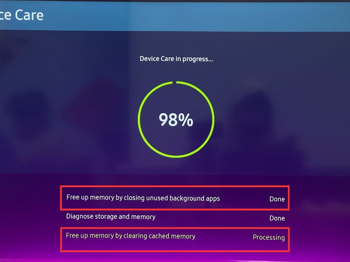device care on samsung tv free up memory by closing unused background apps & clearing cached memory