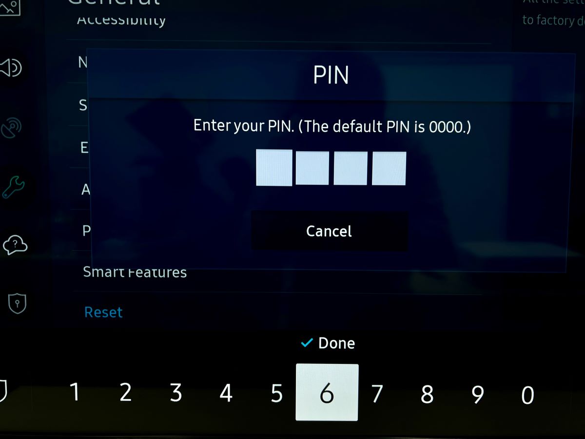 enter PIN to reset a samsung tv