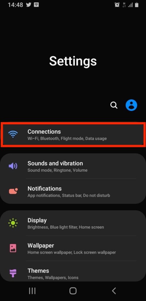 go to Settings then to Connections