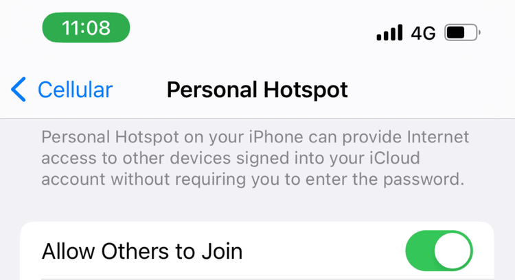 green box behind the time when other people join your personal hotspot