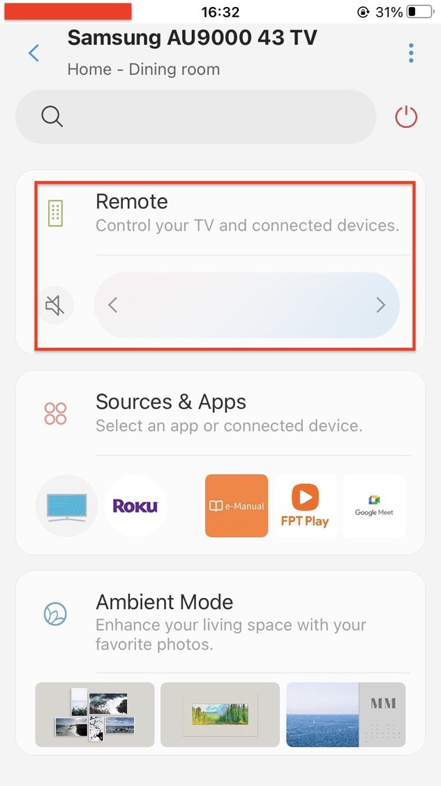 highlight the Remote option on Samsung SmartThings App