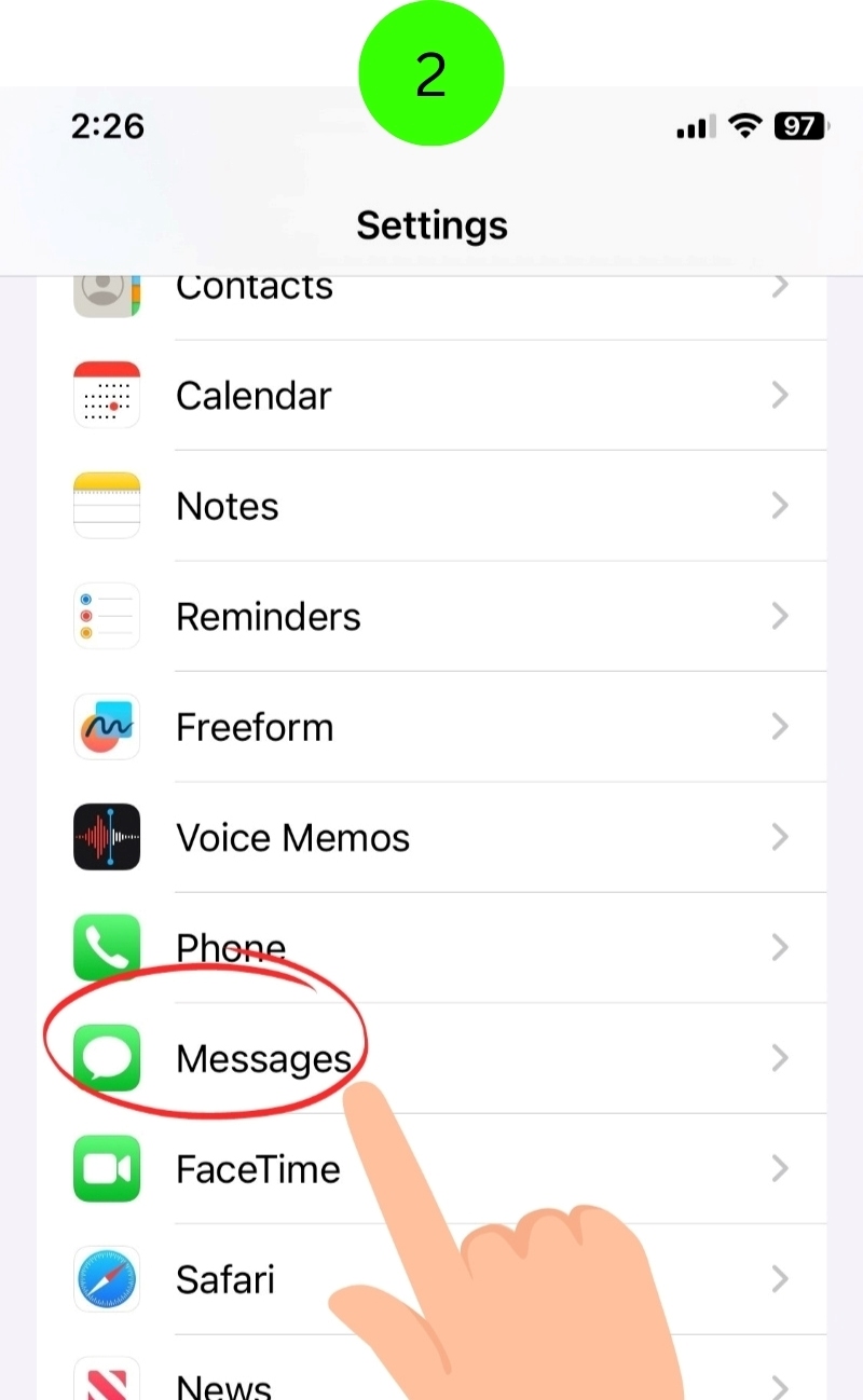 open the Messages setting on the iPhone