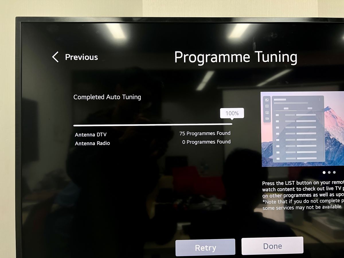 programme tunning process on an lg tv