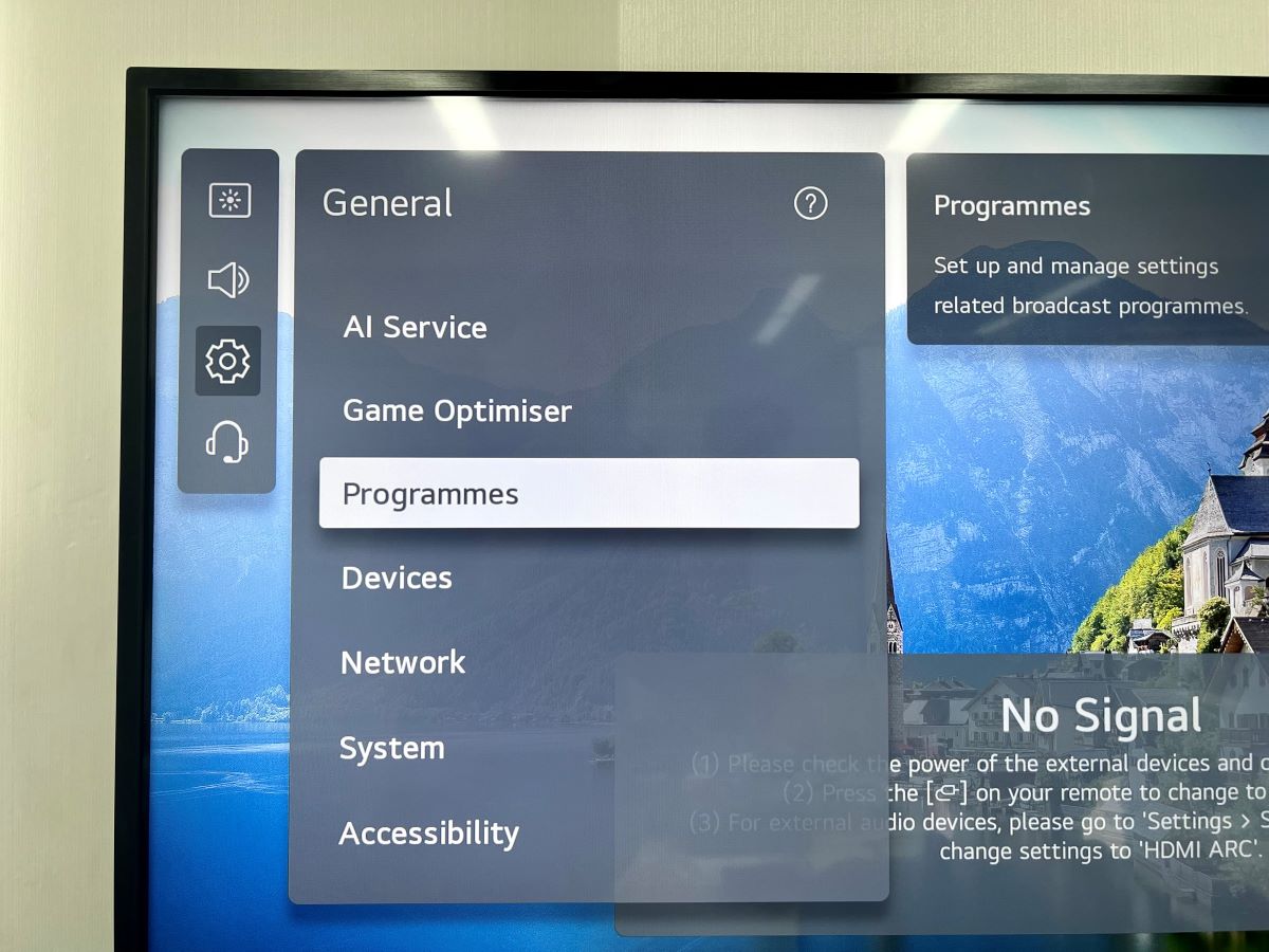 programmes option is highlighted on an lg tv