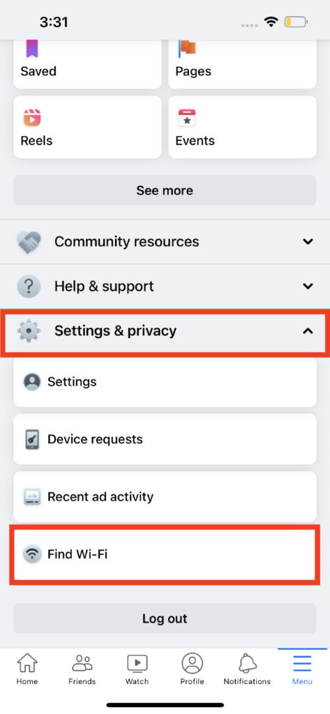 scroll down to Settings & privacy and tap Find Wi-Fi