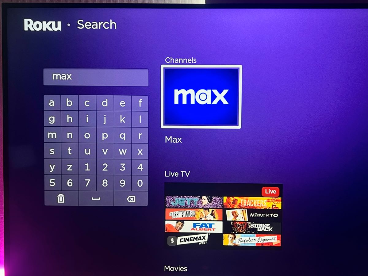 searching for max app on a roku express