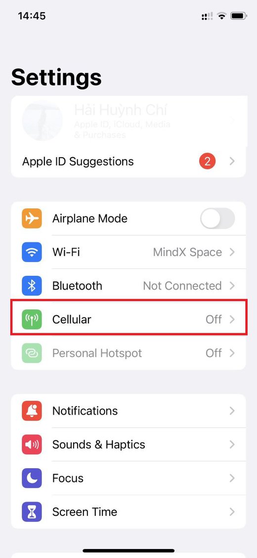 select Cellular on an iPhone