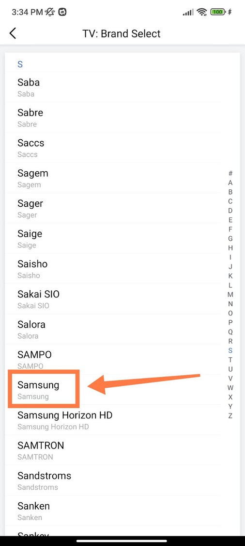 select Samsung option of remote app