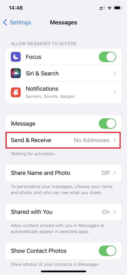 select Send&Receive on an iPhone