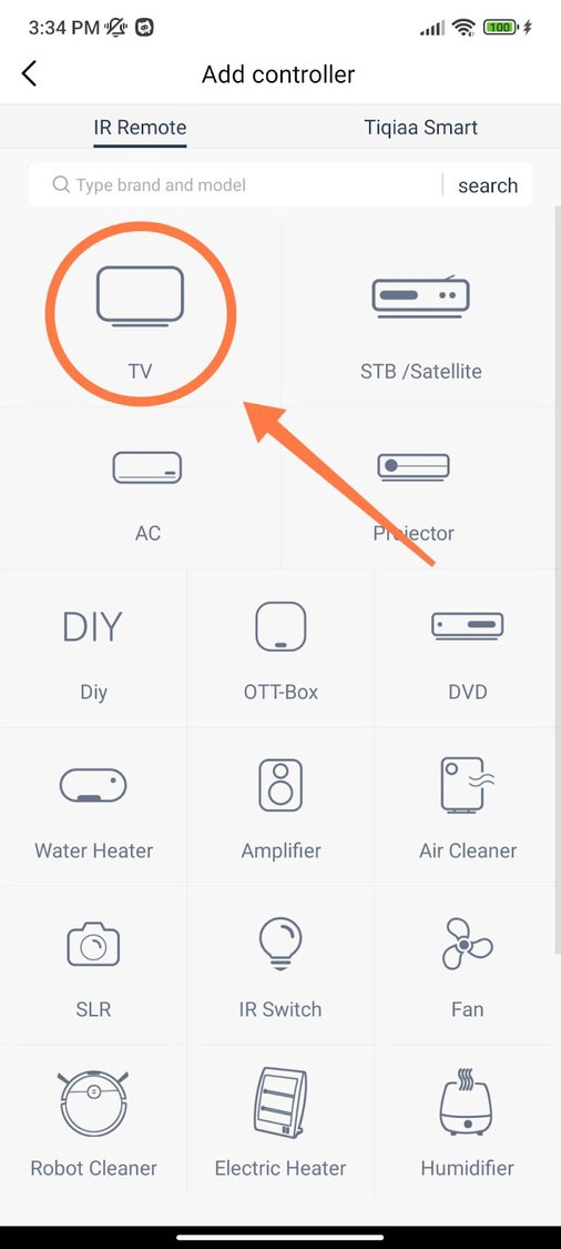 select the TV option of remote app