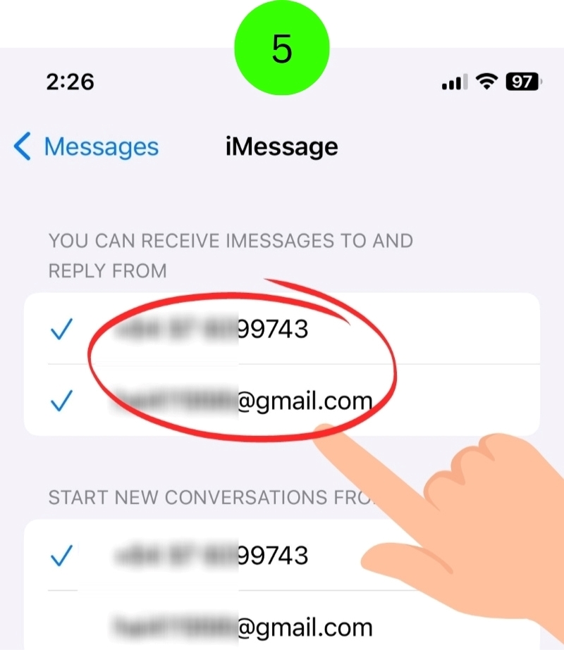 select the phone number or Apple ID to use with iMessage on the iPhone