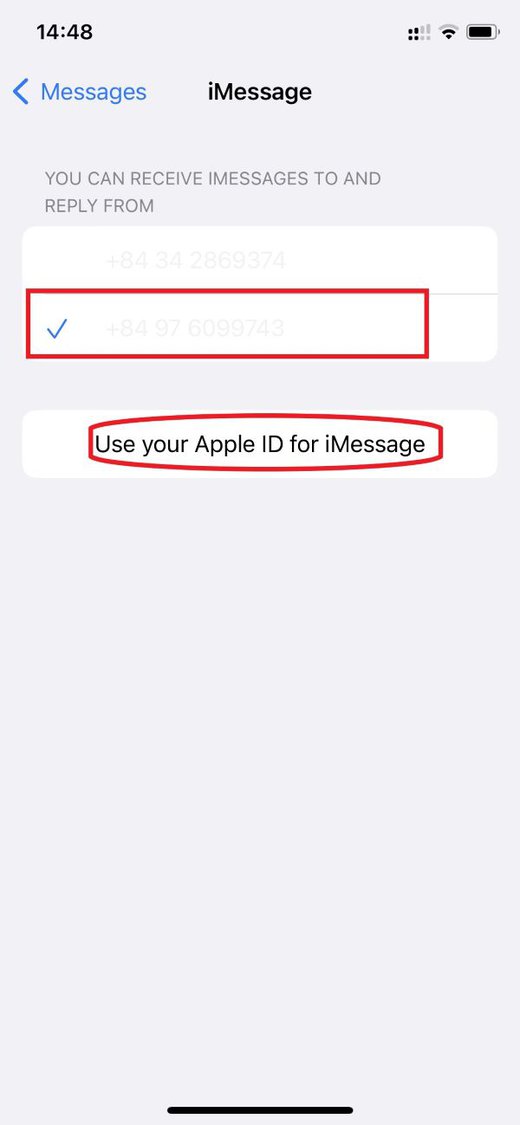 select the phone number to pair with iMessage