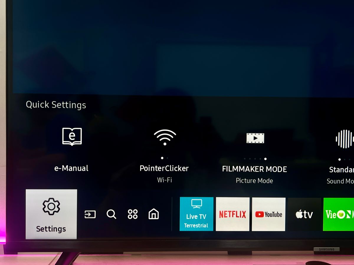 settings option is highlighted on a samsung tv